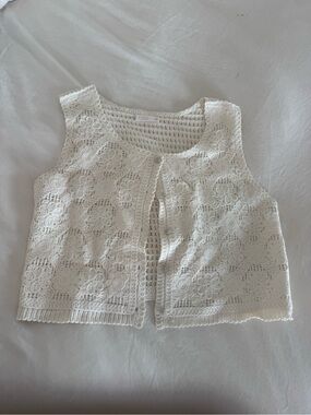 LC Lauren Conrad Cream Crochet Openwork Top